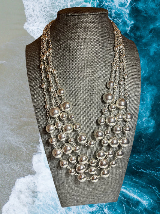 Four Strand Silver Bead Necklace