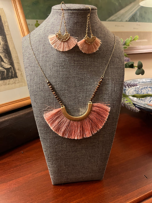 Copper & Threads Fan Pendant Necklace & Earring Set