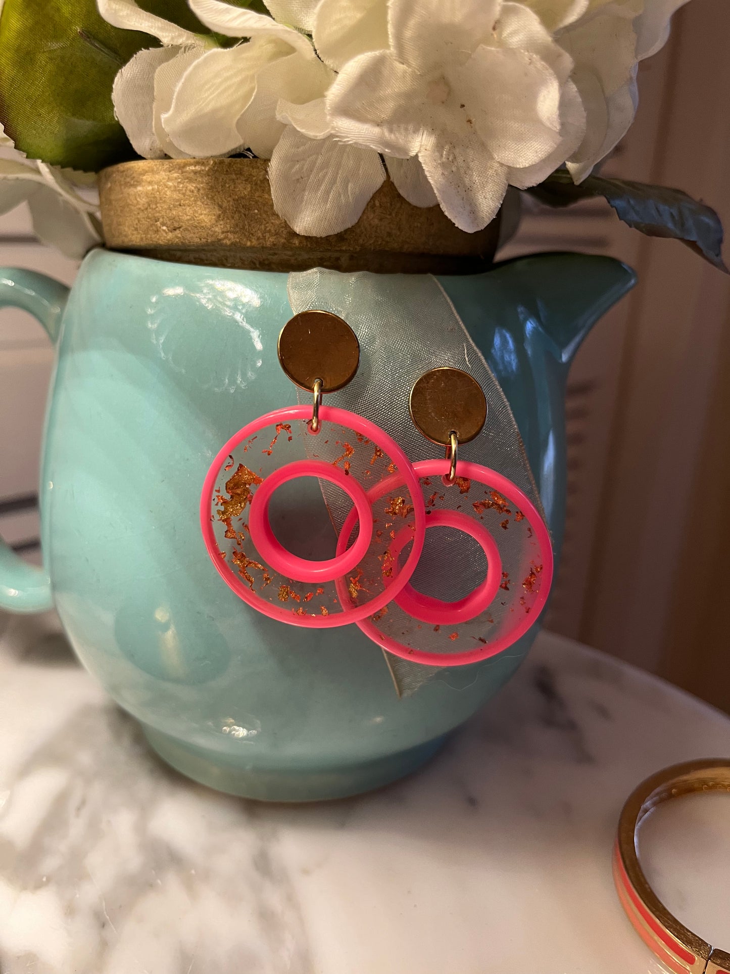 Coral and Gold Earrings